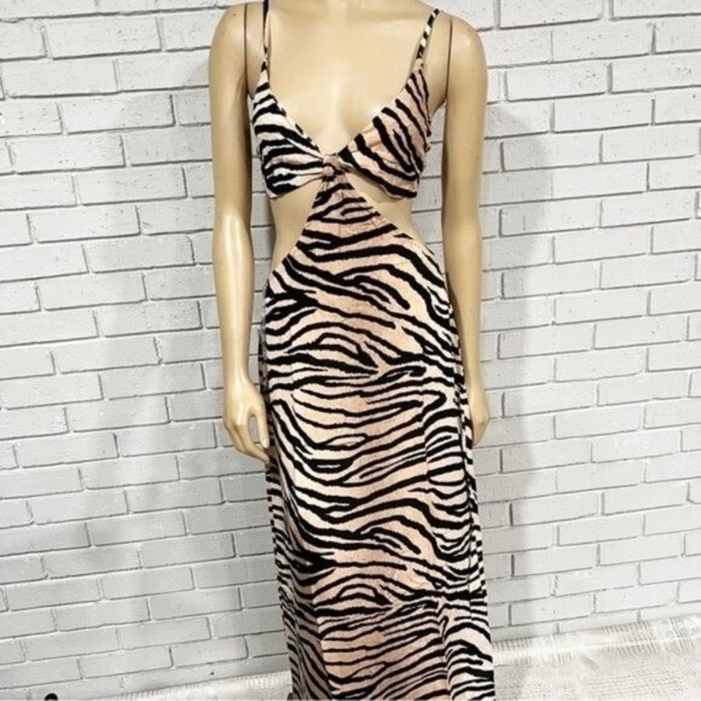 PQ Swim Sienna Zebra Print Cutout Cover Up Maxi Dress Tan‎ Black | Size M/L